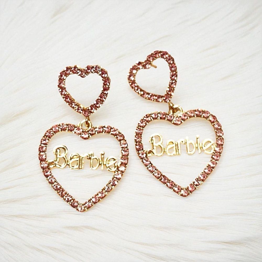 Barbie Heart Light Pink Crystal Drop Earrings